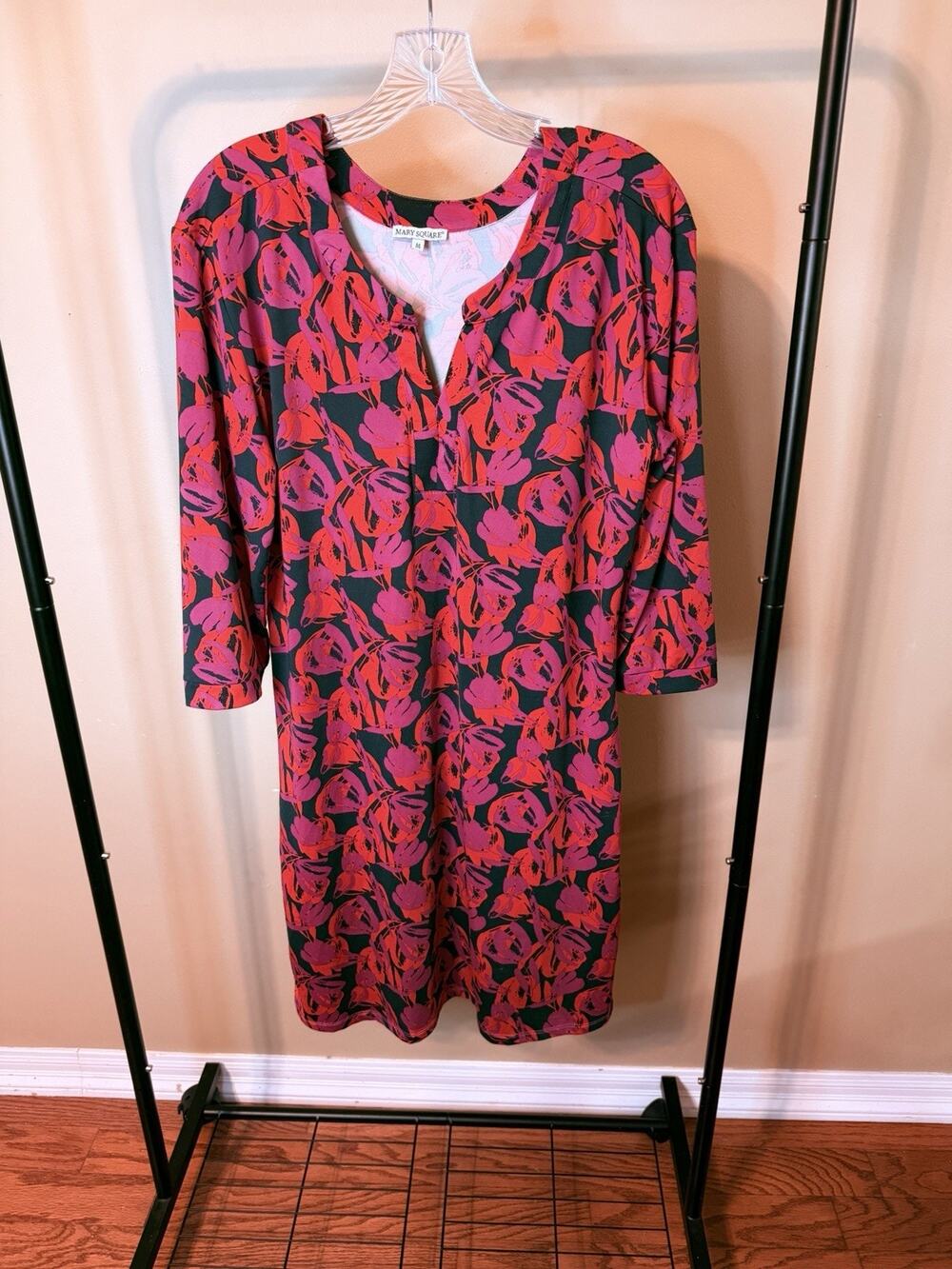 Mary Square Red and Black Floral Dress Size Medium